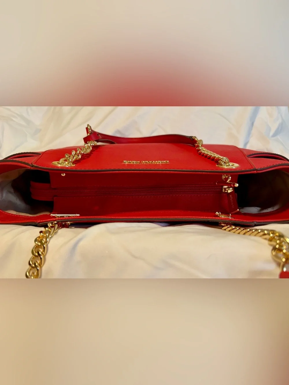 Michael Kors Red Saffiano Tote with Matching MK Wrist Wallet
